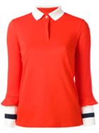 Ganni - Contrast-cuff Top - Women - Polyester/spandex/elastane - 40, Women's, Red, Polyester/spandex/elastane
