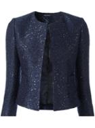 Tagliatore Sequin Embellished Cropped Jacket, Women's, Size: 44, Blue, Acrylic/polyester/cupro/wool