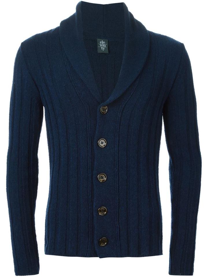 Eleventy Shawl Neck Cardigan, Men's, Size: Large, Blue, Cotton/polyamide