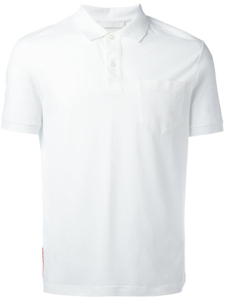 Prada Short Sleeve Polo Shirt, Men's, Size: Large, White, Cotton/elastodiene