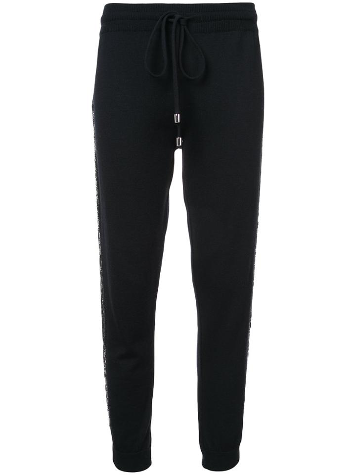 Oscar De La Renta Embroidered Side-striped Trousers - Black