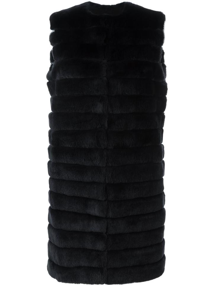 Meteo By Yves Salomon Long Padded Fur Gilet, Women's, Size: 42, Black, Silk/goat Fur/rabbit Fur