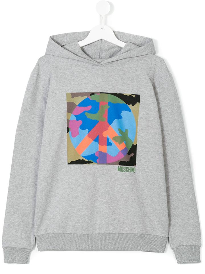 Moschino Kids Peace Logo Hoodie - Grey