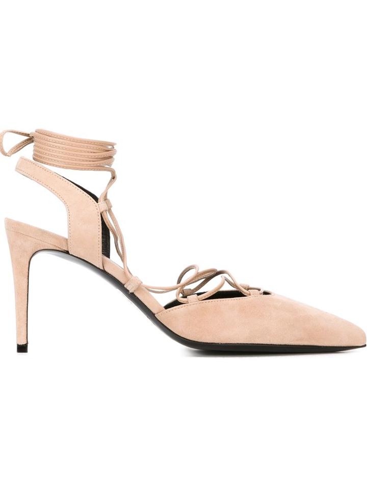 Saint Laurent Paris Pumps, Women's, Size: 40.5, Nude/neutrals, Leather/suede