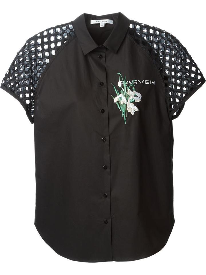 Carven Batiste Embroidered Shirt, Women's, Size: 36, Black, Cotton