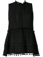 Blugirl - Pom Pom Trim Tank Top - Women - Viscose - 46, Black, Viscose