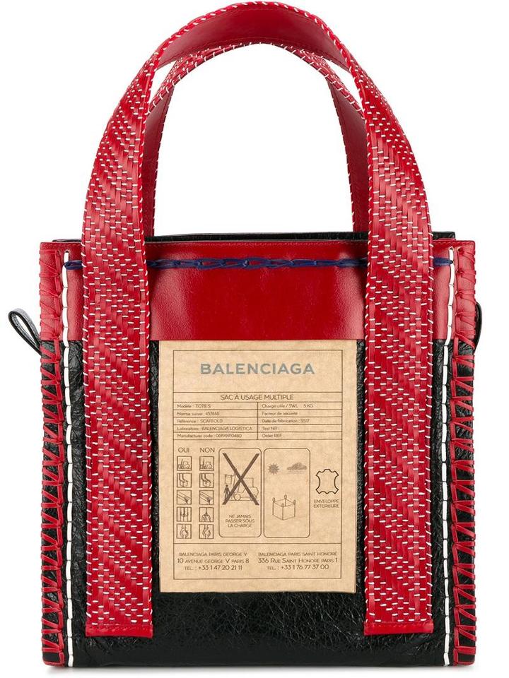 Balenciaga Scaffold Tote Bag, Women's, Red, Cotton/leather