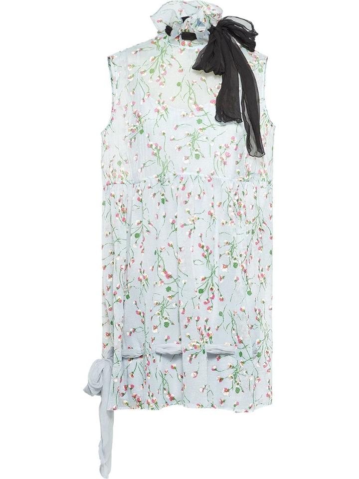 Miu Miu Floral Ruffle Mini Dress - White