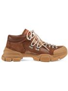 Gucci Leather And Original Gg Low-top Trekking Boot - Brown