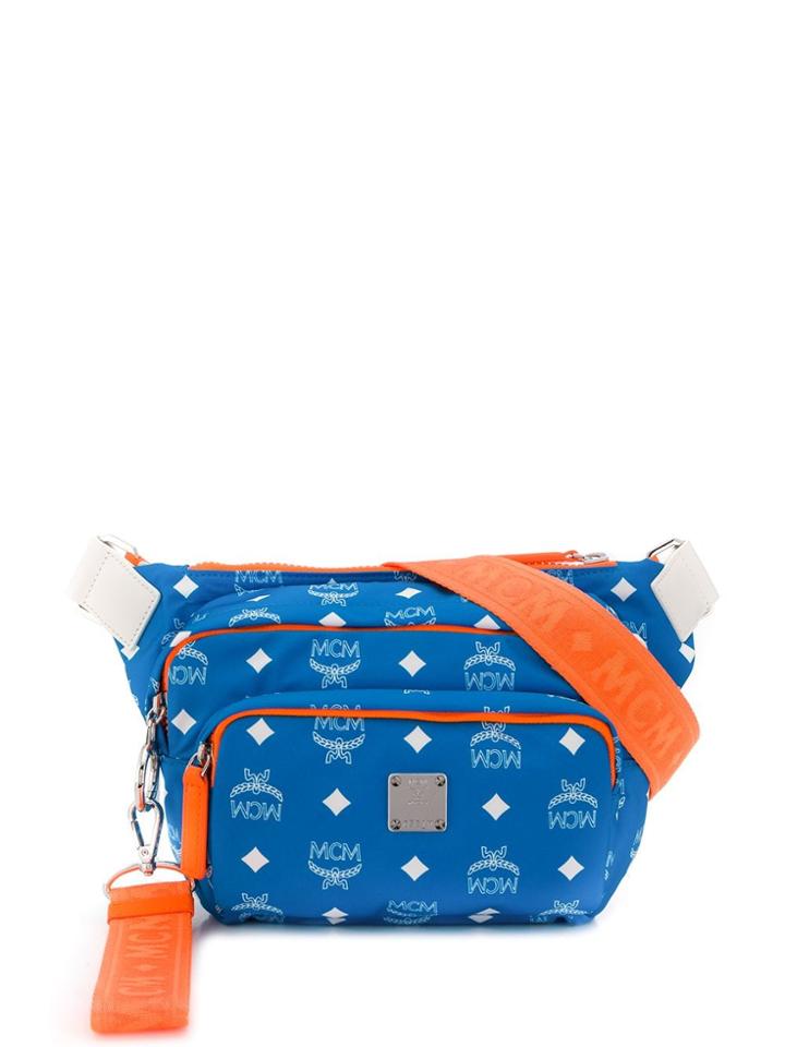 Mcm Repeat Logo Belt Bag - Blue