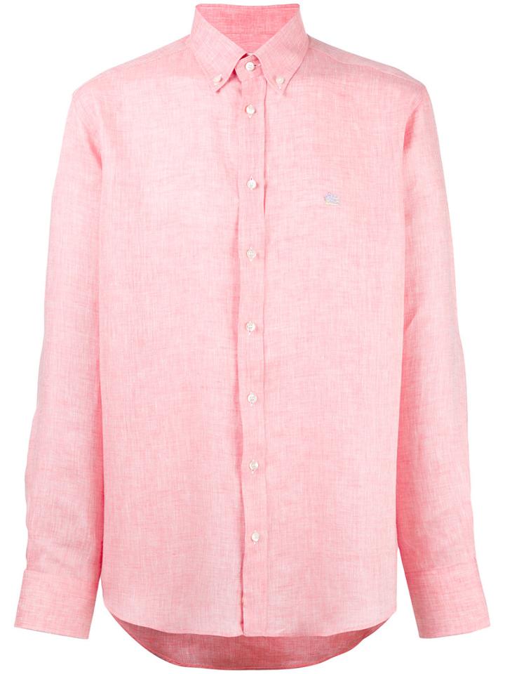 Etro Plain Shirt, Men's, Size: 43, Pink/purple, Linen/flax