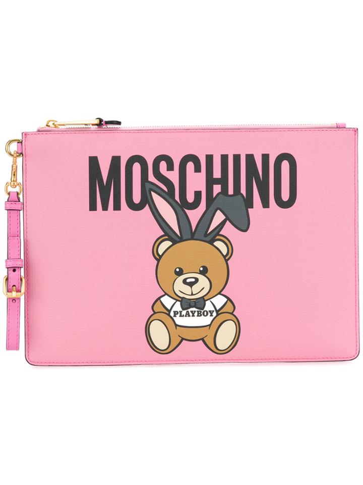 Moschino Teddy Playboy Clutch - Pink & Purple