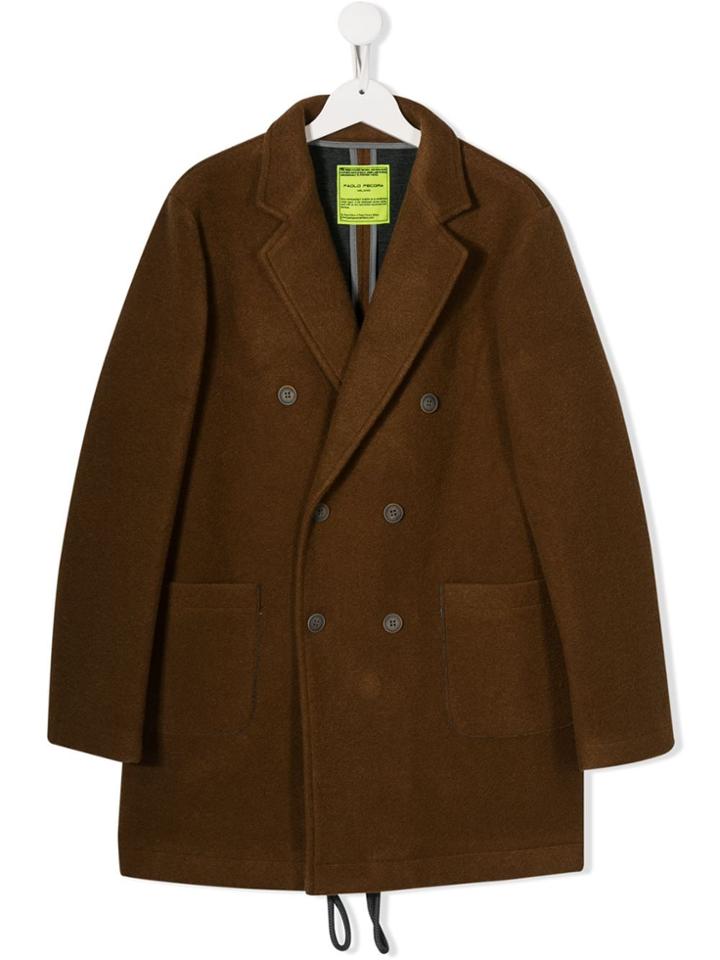 Paolo Pecora Kids Teen Double-breasted Coat - Brown