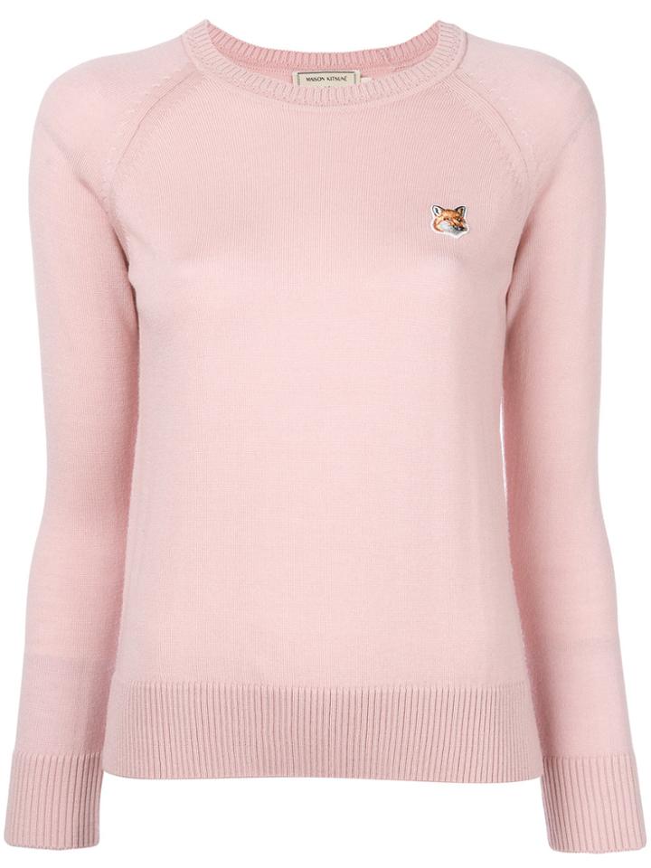 Maison Kitsuné Fox Embroidered Sweater - Pink & Purple