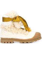 Chloé Shearling Bow Lace Boots - White