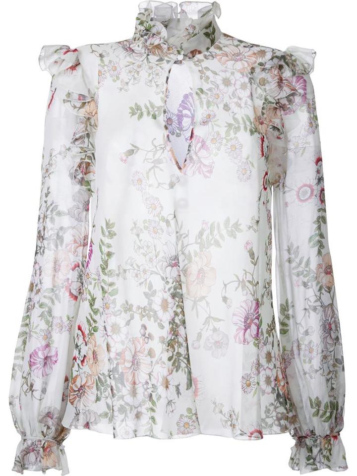 Giambattista Valli Floral Print Blouse, Women's, Size: 42, White, Silk