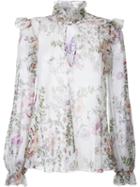 Giambattista Valli Floral Print Blouse, Women's, Size: 42, White, Silk