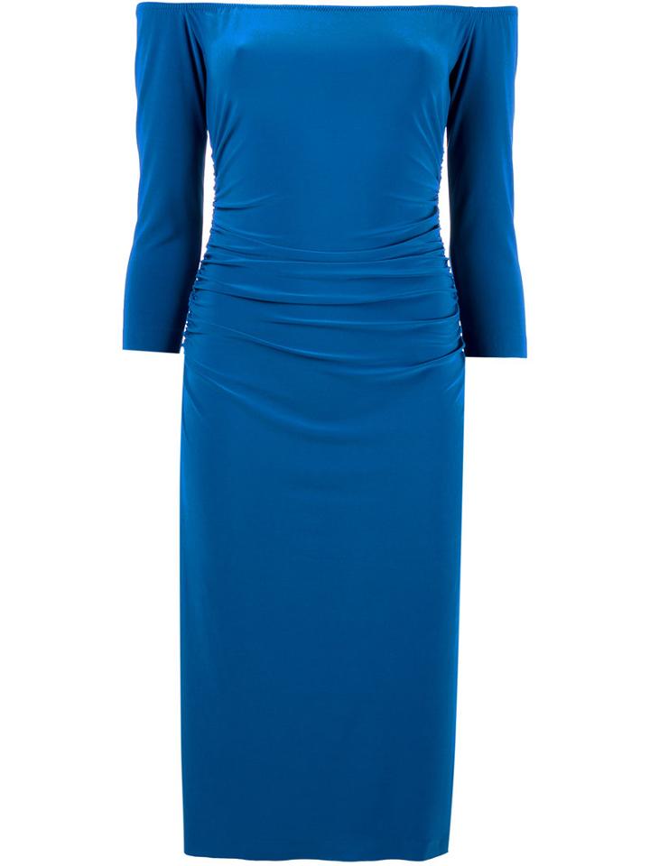 Norma Kamali Off-shoulders Shirred Waist Dress, Women's, Size: Large, Blue, Polyester/spandex/elastane
