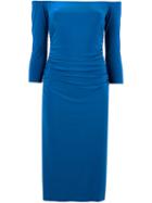 Norma Kamali Off-shoulders Shirred Waist Dress, Women's, Size: Large, Blue, Polyester/spandex/elastane