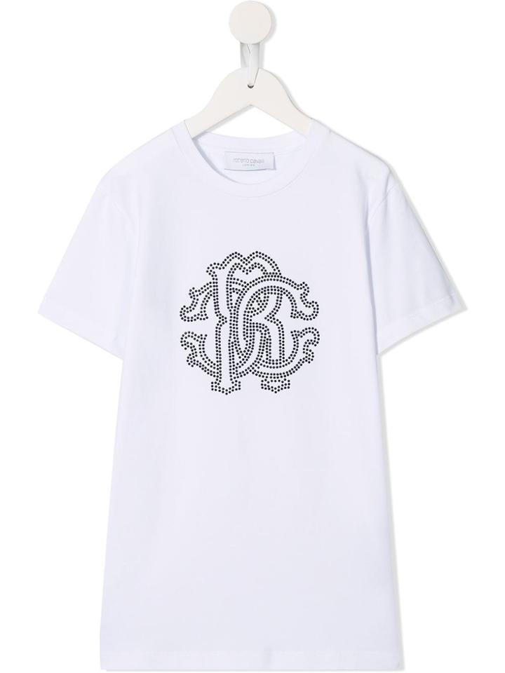 Roberto Cavalli Junior Sequin Studded Logo T-shirt - White