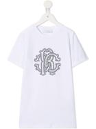 Roberto Cavalli Junior Sequin Studded Logo T-shirt - White