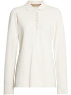 Burberry Long-sleeve Check Placket Cotton Piqué Polo Shirt - White