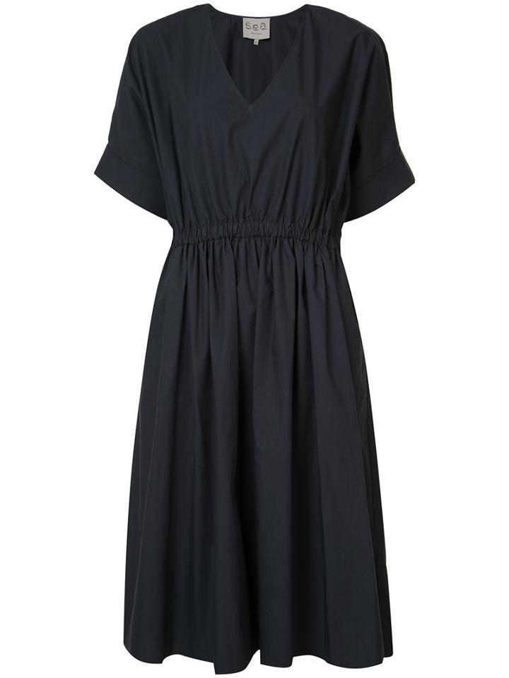 Sea Elasticated Waistband V-neck Dress, Women's, Size: 2, Blue, Cotton