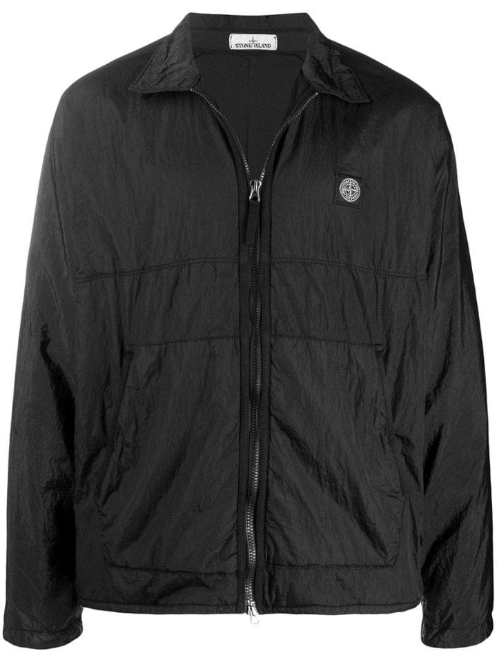 Stone Island Logo Patch Zip-up Jacket - Black