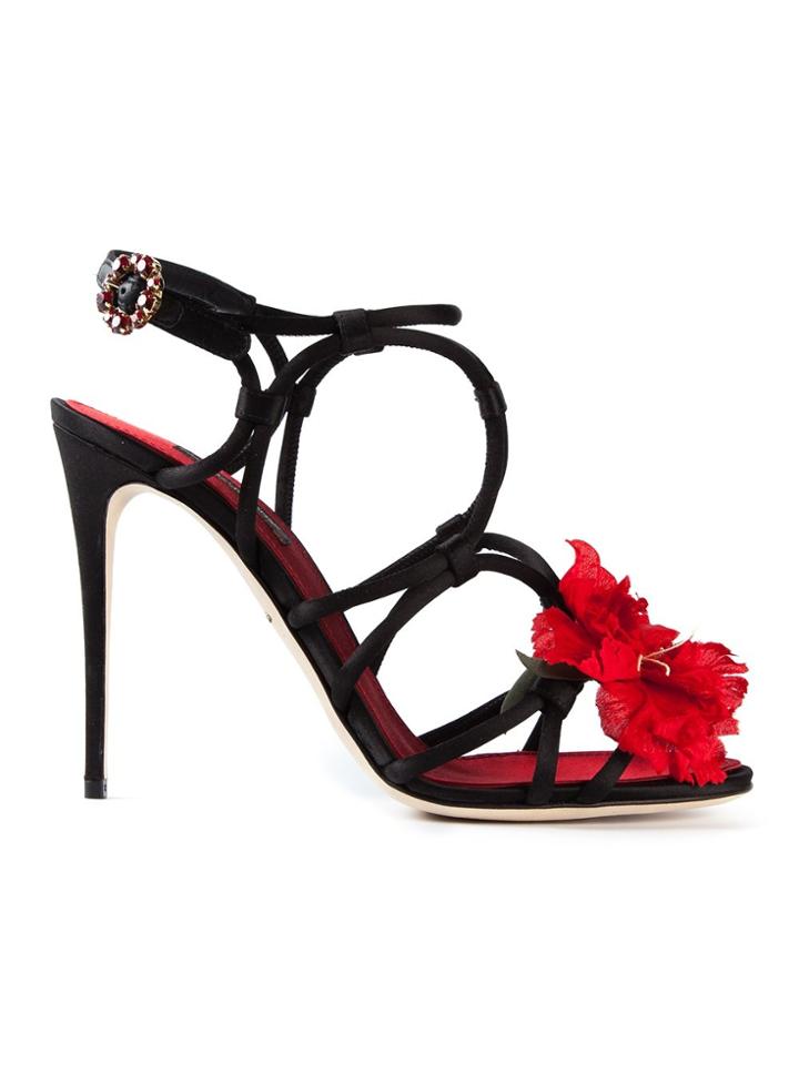 Dolce & Gabbana Flower Strappy Sandals - Black