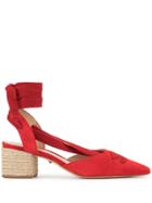 Schutz Pointed Toe Block Heel Sandals - Red