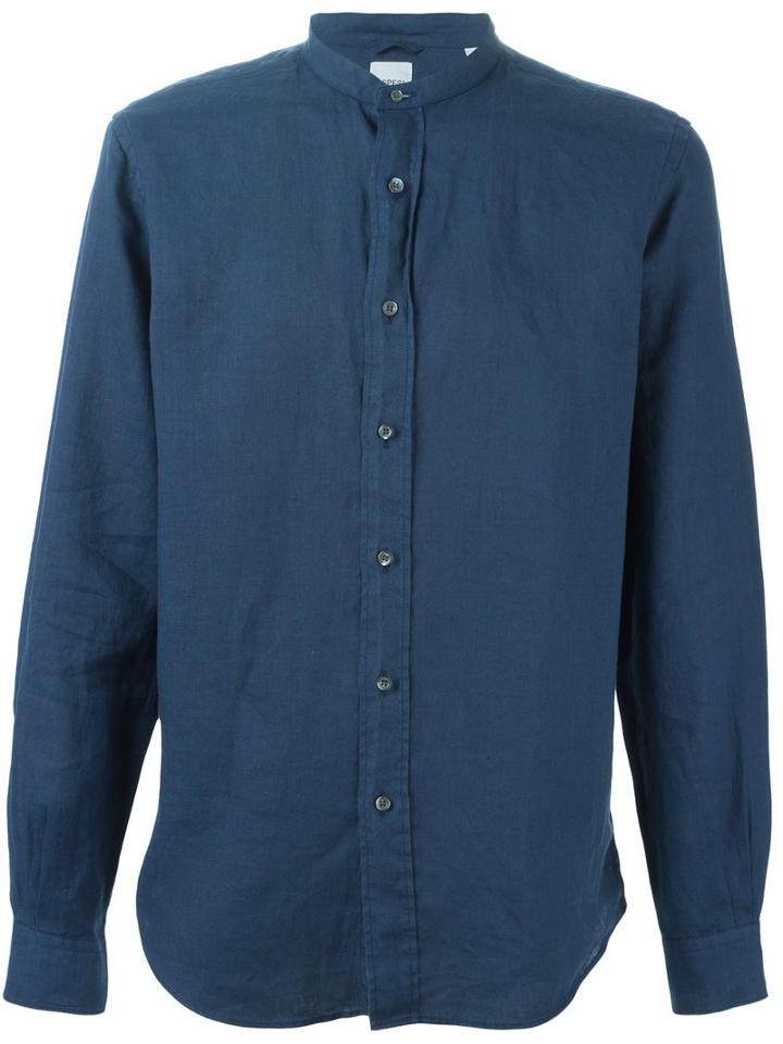 Aspesi Band Collar Shirt, Men's, Size: 42, Blue, Linen/flax
