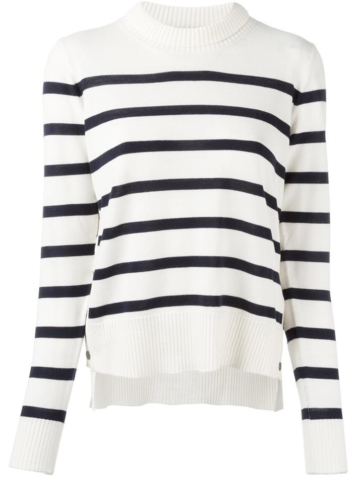 Moncler Striped Long Sleeve Jumper, Women's, Size: Large, White, Virgin Wool