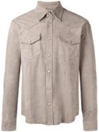 Eleventy Western Style Shirt With Chest Pockets, Men's, Size: 54, Nude/neutrals, Suede