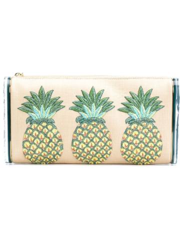 Edie Parker Pineapples Embroidery Clutch, Women's, Nude/neutrals