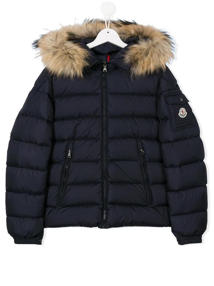 Moncler Kids Fur Trimmed Padded Jacket, Boy's, Size: 14 Yrs, Blue