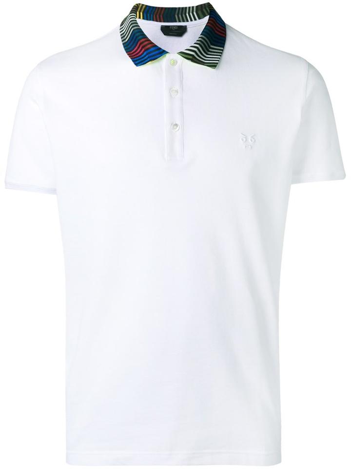 Fendi Striped Collar Polo Shirt, Men's, Size: 56, White, Cotton