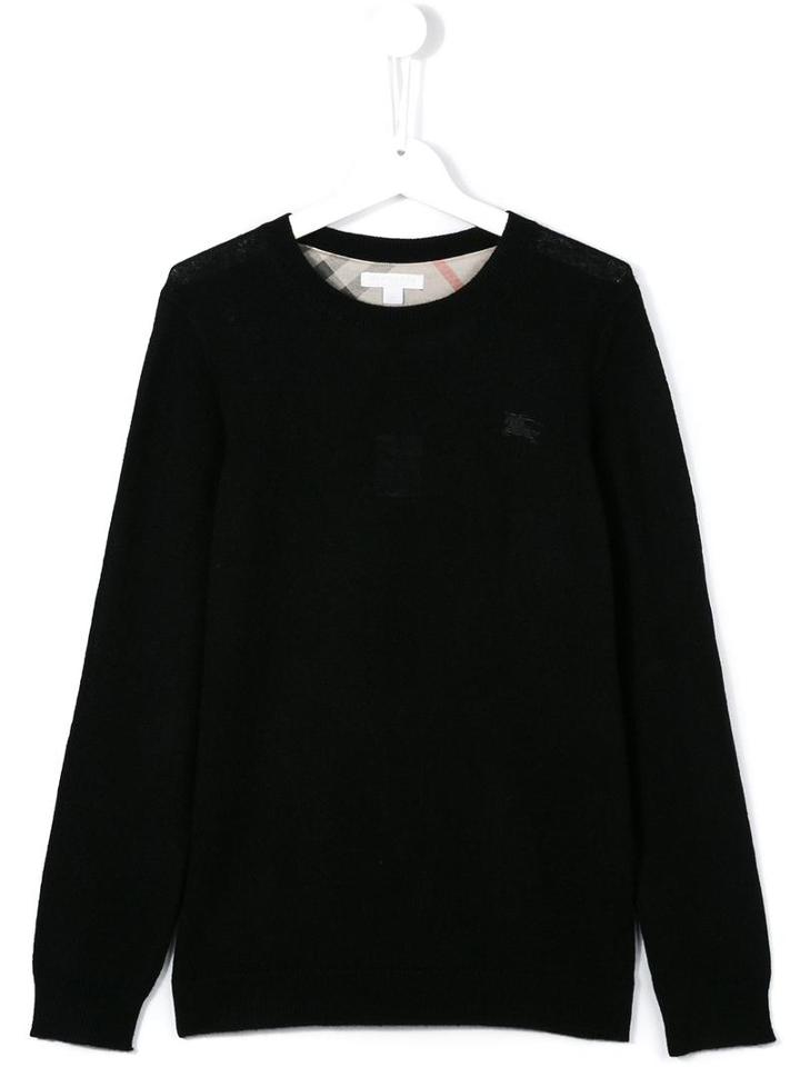Burberry Kids Check Elbow Patch Jumper, Girl's, Size: 14 Yrs, Black