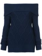 Oscar De La Renta Off-the-shoulder Cable Knit Sweater - Black
