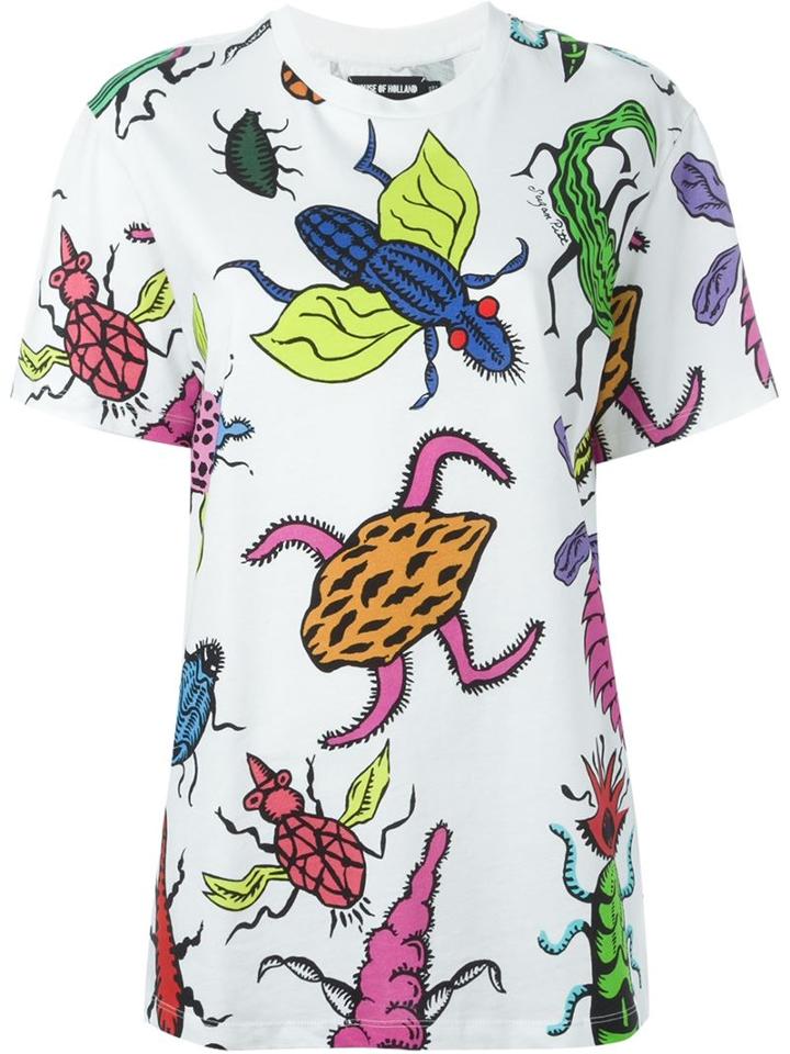 House Of Holland Bug Oversized T-shirt, Women's, Size: 12, White, Cotton