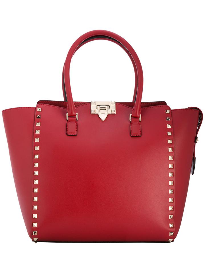 Valentino - Valentino Garavani Rockstud Trapeze Tote - Women - Leather/metal (other) - One Size, Red, Leather/metal (other)
