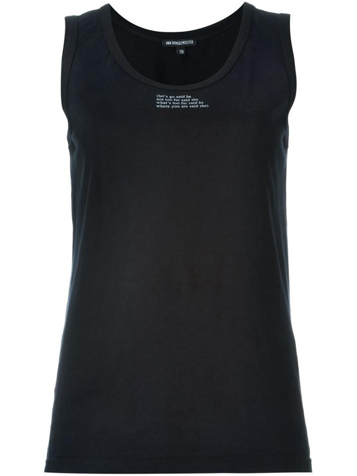 Ann Demeulemeester Blanche Poem Print Detail Tank Top, Women's, Size: 38, Black, Cotton