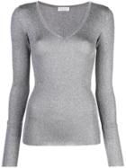Brunello Cucinelli Glitter V-neck Jumper - Grey