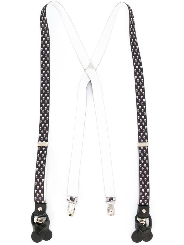 Fefè Skull Print Braces, Adult Unisex, Black, Leather/spandex/elastane