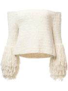 Rosetta Getty Off-shoulders Fringed Blouse, Women's, Size: Xs, Nude/neutrals, Silk