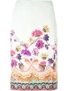 Etro Floral Print Skirt, Women's, Size: 46, White, Silk