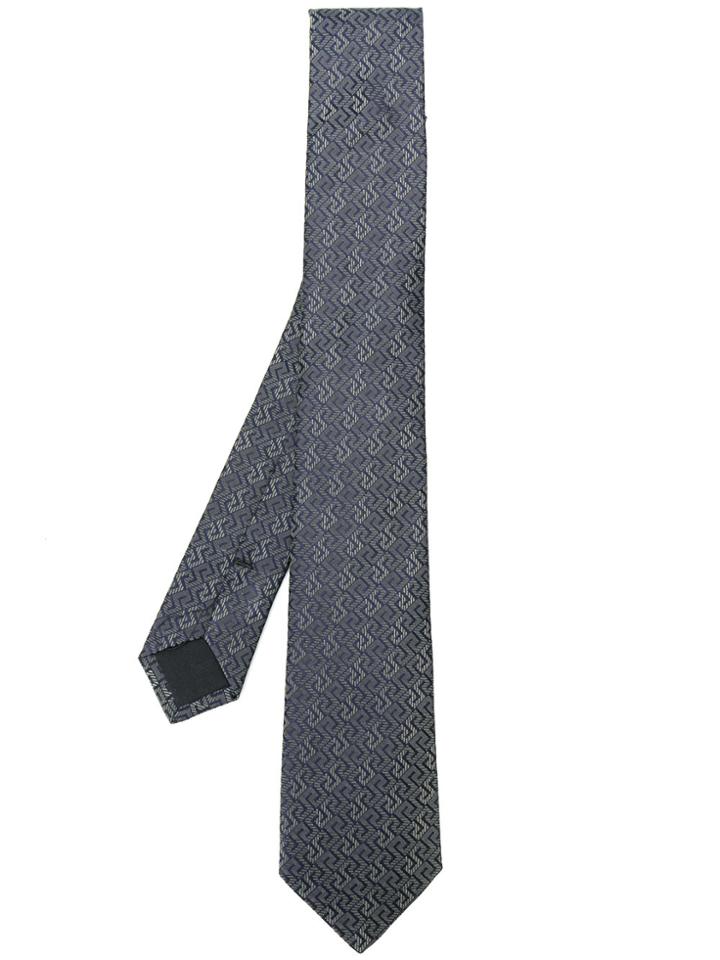 Versace Greca Embroidery Tie - Blue