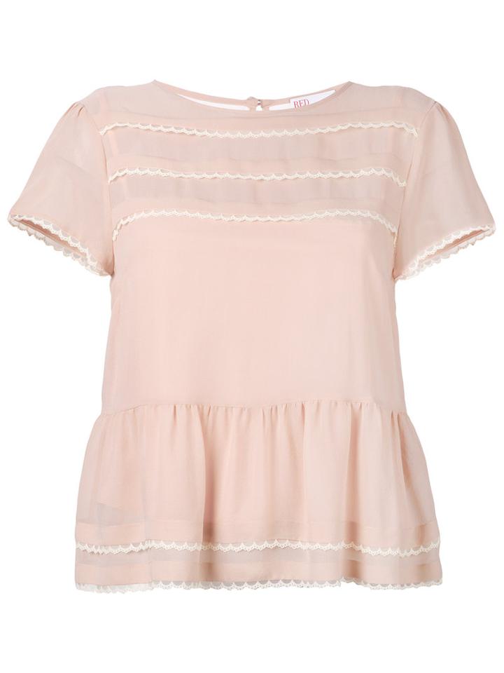 Red Valentino - Scalloped Ruffle Top - Women - Silk/polyamide/polyester - 38, Pink/purple, Silk/polyamide/polyester