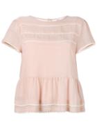 Red Valentino - Scalloped Ruffle Top - Women - Silk/polyamide/polyester - 38, Pink/purple, Silk/polyamide/polyester