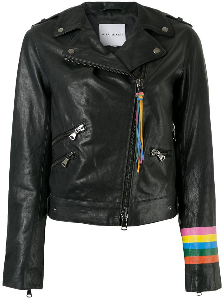 Mira Mikati Rainbow Cuff Biker Jacket - Black