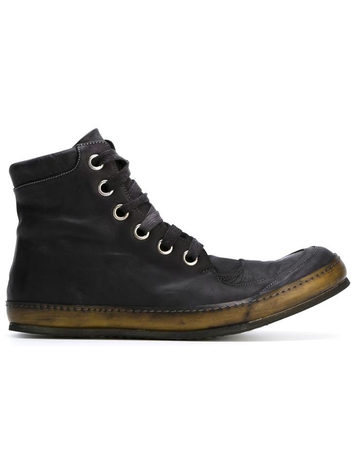 A Diciannoveventitre Lace-up Hi-top Sneakers, Men's, Size: 44, Black, Calf Leather/rubber